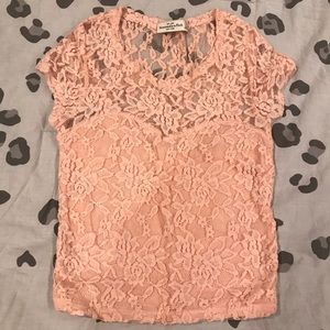 NWOT Abercrombie & Fitch Light Pink Lace Crop Top